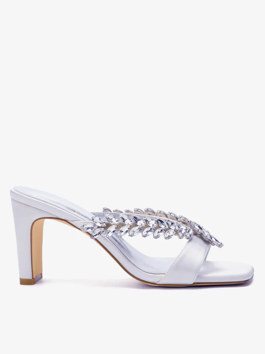 Chaussures de mariage à talons hauts en satin bout ouvert strass talons compensés
