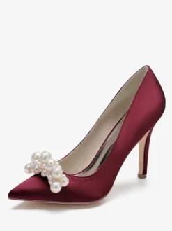 Chaussures de mariage à talons hauts Satin Bout pointu Perles Talon aiguille Escarpins de mariée