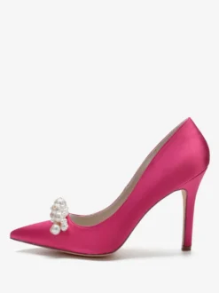 Chaussures de mariage à talons hauts Satin Bout pointu Perles Talon aiguille Escarpins de mariée