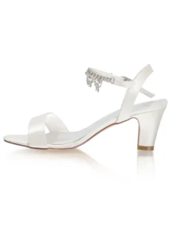 Chaussures de Mariage à Talons Hauts Femme avec Bout Ouvert Unicolore en Cuir Synthétique
