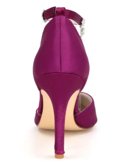 Chaussures de mariage à talons en satin unicolore avec strass ruban aux chevilles