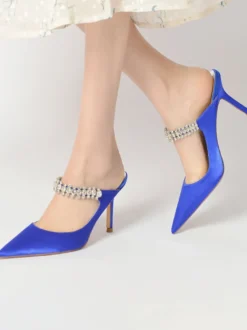 Chaussures de Mariage à Talons Hauts Femme avec Bout Pointu en Paillettes Unicolore