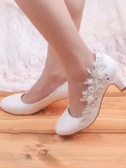 Chaussures de Mariage à Talons Hauts Femme avec Bout Rond Unicolore