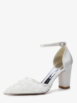 Chaussures de mariage à talons carrés bout pointu talons hauts perlés