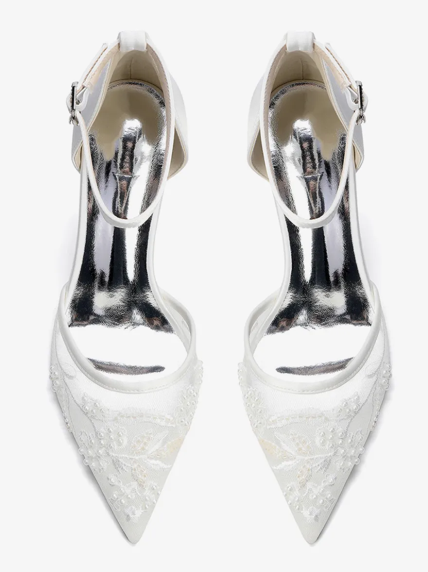 Chaussures de mariage à talons carrés bout pointu talons hauts perlés