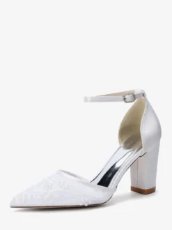 Chaussures de mariage à talons carrés bout pointu talons hauts perlés