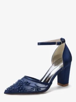 Chaussures de mariage à talons carrés bout pointu talons hauts perlés