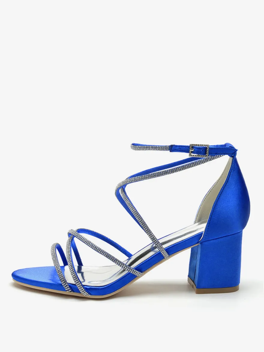Chaussures de mariage à talons noirs et bout ouvert avec strass et lanières