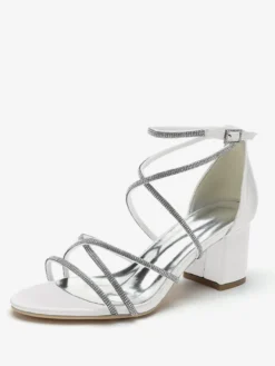 Chaussures de mariage à talons noirs et bout ouvert avec strass et lanières