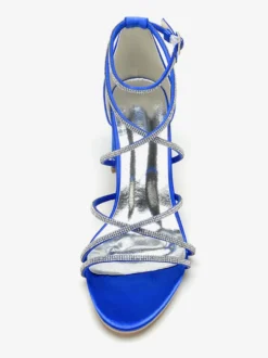 Chaussures de mariage à talons noirs et bout ouvert avec strass et lanières