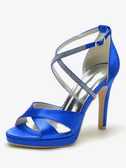 Chaussures de mariage à talons hauts ivoire à bout ouvert avec strass et corsage