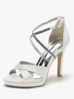 Chaussures de mariage à talons hauts ivoire à bout ouvert avec strass et corsage