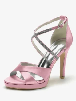 Chaussures de mariage à talons hauts ivoire à bout ouvert avec strass et corsage