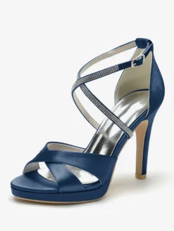 Chaussures de mariage à talons hauts ivoire à bout ouvert avec strass et corsage