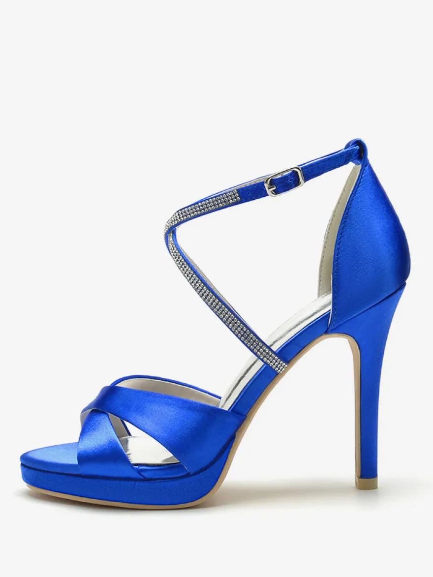 Chaussures de mariage à talons hauts ivoire à bout ouvert avec strass et corsage