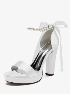 Chaussures de mariage à talons hauts avec plateforme et perles lacets nœud bride à la cheville chaussures de fête