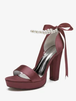 Chaussures de mariage à talons hauts avec plateforme et perles lacets nœud bride à la cheville chaussures de fête