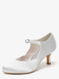 Chaussures de mariage vintage à bout rond et talon chaton Mary Jane