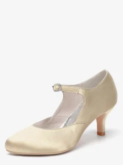 Chaussures de mariage vintage à bout rond et talon chaton Mary Jane