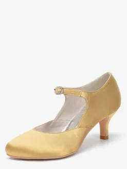 Chaussures de mariage vintage à bout rond et talon chaton Mary Jane