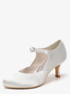 Chaussures de mariage vintage à bout rond et talon chaton Mary Jane
