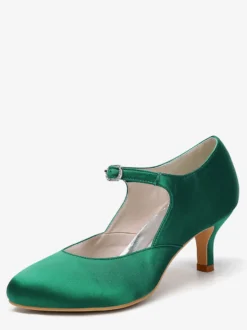 Chaussures de mariage vintage à bout rond et talon chaton Mary Jane