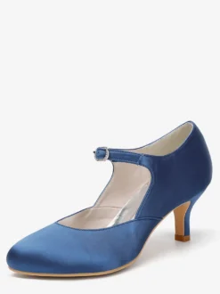 Chaussures de mariage vintage à bout rond et talon chaton Mary Jane