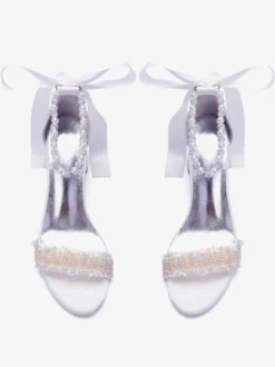 Chaussures de mariée blanches à talon compensé et strass bride cheville