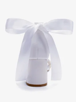 Chaussures de mariée blanches à talon compensé et strass bride cheville