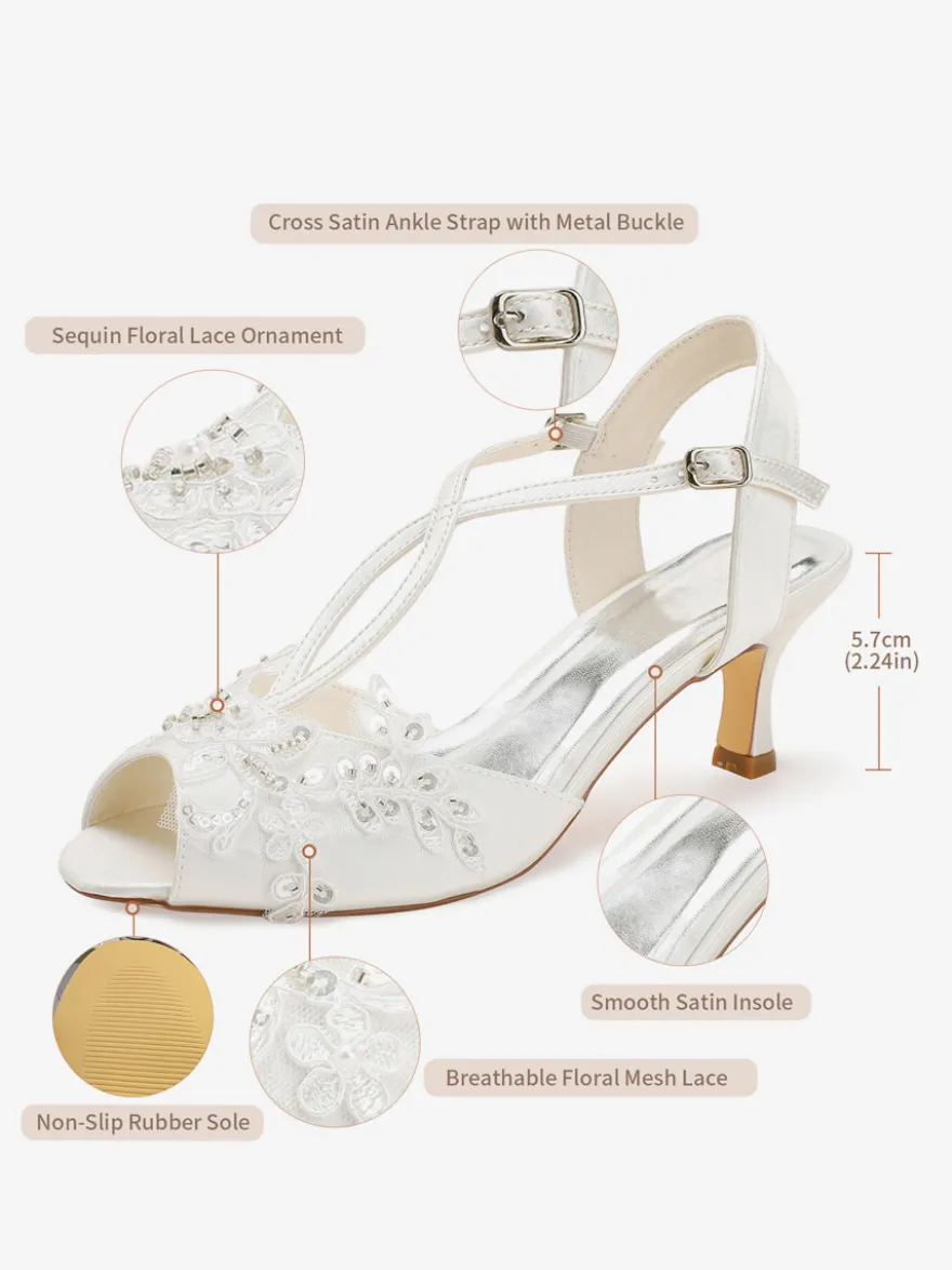 Chaussures de mariée à petits talons bout ouvert perles style T