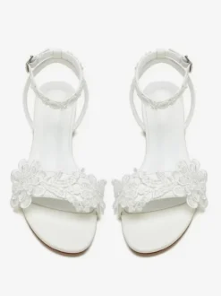 Chaussures de mariée pour femmes bout ouvert dentelle fleurs bride à la cheville