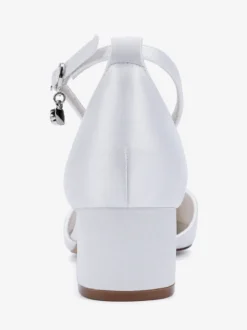 Chaussures de mariée à talon compensé bout pointu en satin strass nœud et bride cheville