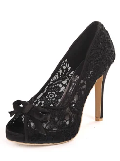 Chaussures de mariée à talons aiguilles en dentelle blanche