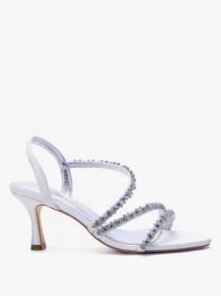 Chaussures de mariée à talons hauts en satin bout ouvert strass et brides