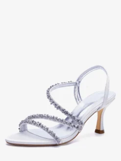 Chaussures de mariée à talons hauts en satin bout ouvert strass et brides