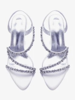 Chaussures de mariée à talons hauts en satin bout ouvert strass et brides