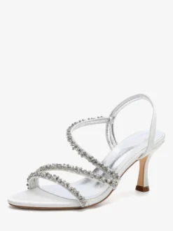 Chaussures de mariée à talons hauts en satin bout ouvert strass et brides