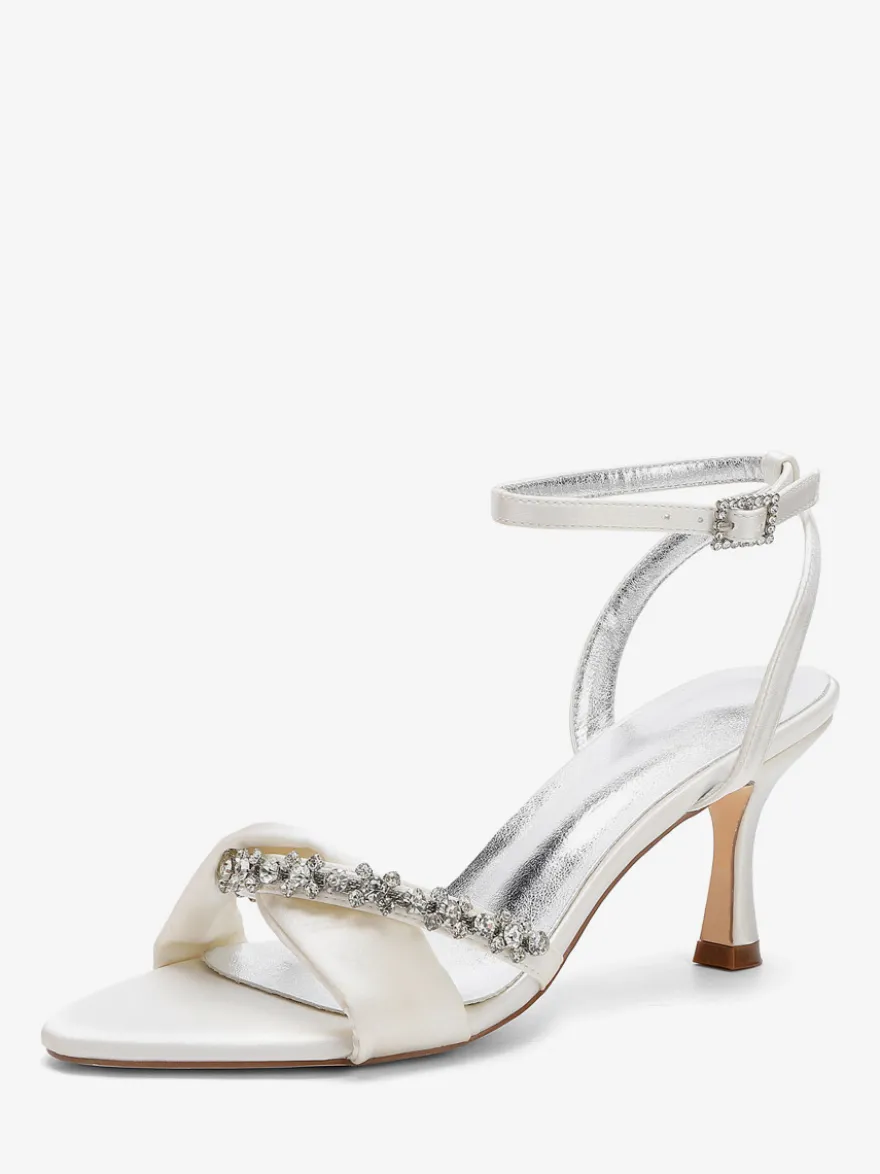 Chaussures de mariée à talons hauts bout ouvert en satin strass bride cheville chaussures de soirée