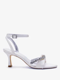 Chaussures de mariée à talons hauts bout ouvert en satin strass bride cheville chaussures de soirée