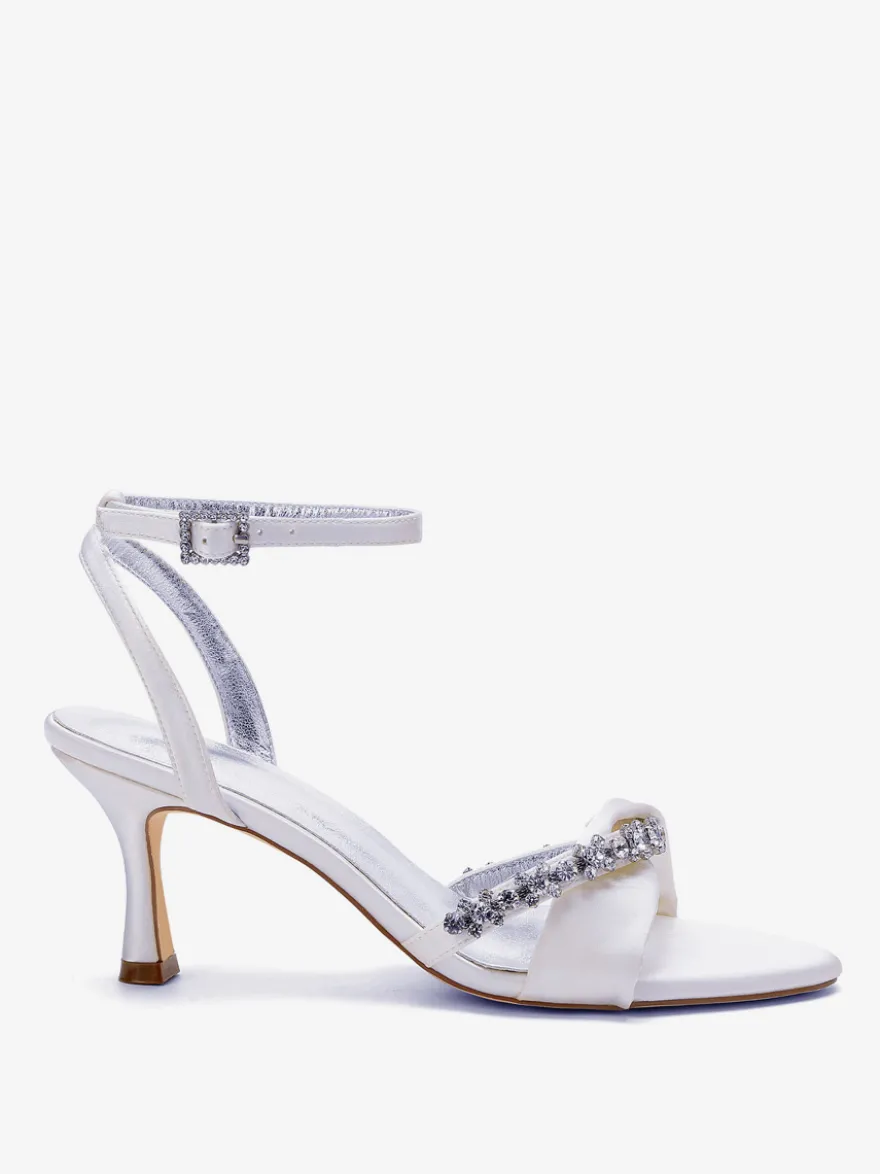 Chaussures de mariée à talons hauts bout ouvert en satin strass bride cheville chaussures de soirée