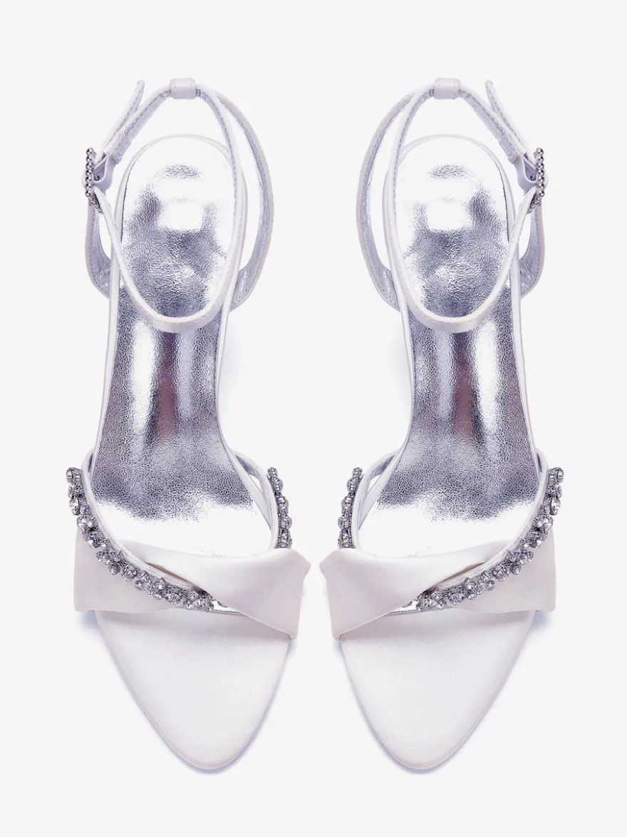 Chaussures de mariée à talons hauts bout ouvert en satin strass bride cheville chaussures de soirée