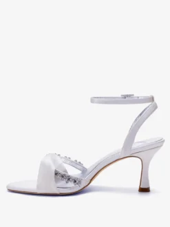 Chaussures de mariée à talons hauts bout ouvert en satin strass bride cheville chaussures de soirée