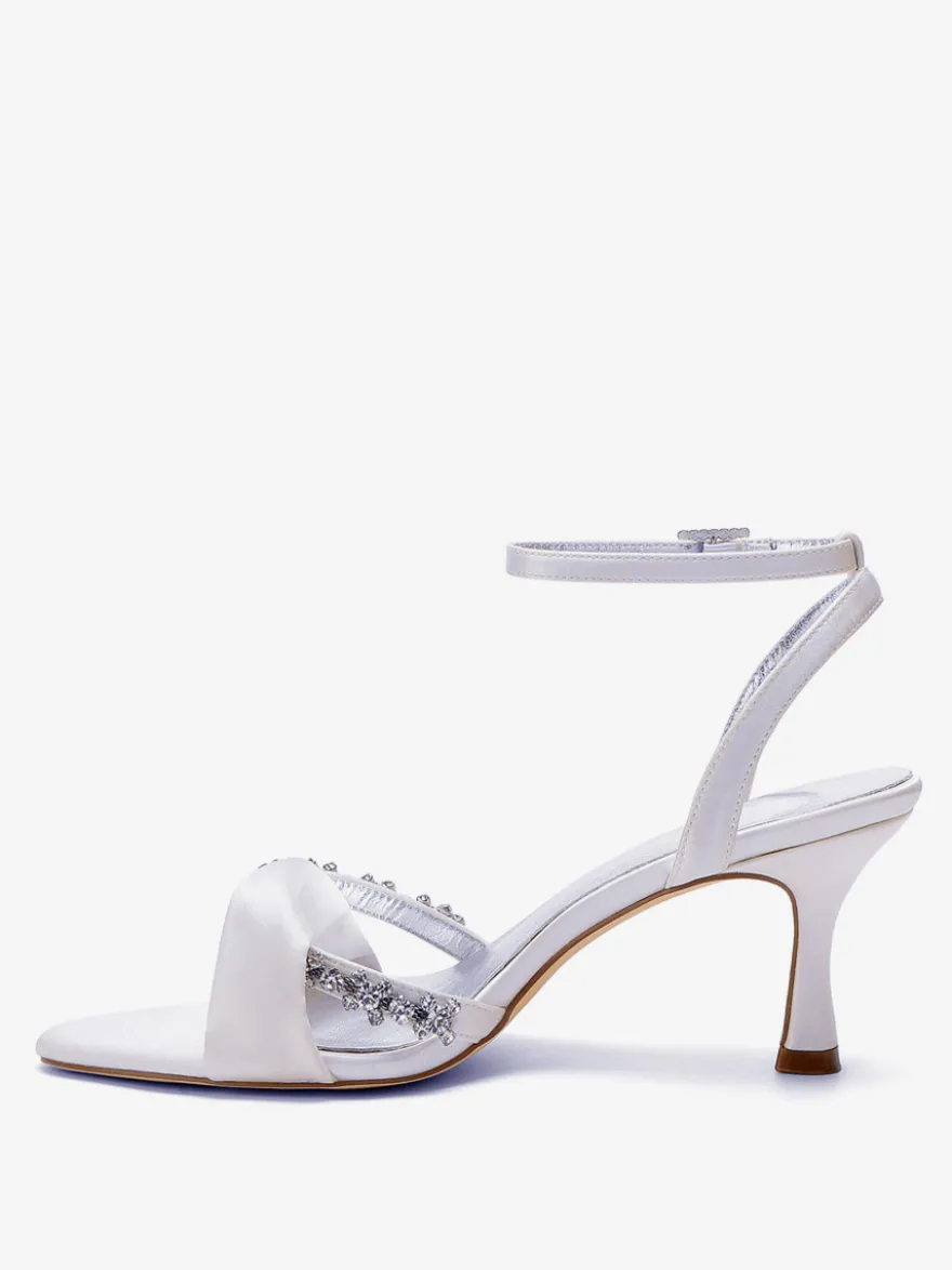 Chaussures de mariée à talons hauts bout ouvert en satin strass bride cheville chaussures de soirée