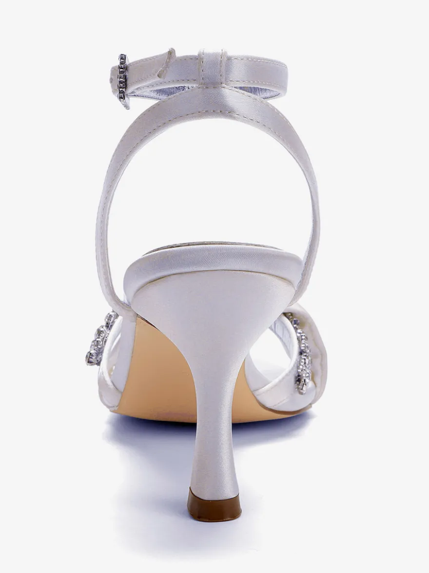 Chaussures de mariée à talons hauts bout ouvert en satin strass bride cheville chaussures de soirée