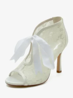 Chaussures De Mariée Transparentes Dentelle Blanches Découpé Sandales De Mariage