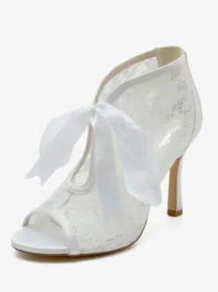 Chaussures De Mariée Transparentes Dentelle Blanches Découpé Sandales De Mariage