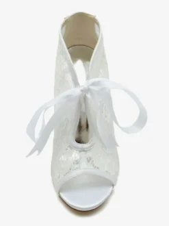 Chaussures De Mariée Transparentes Dentelle Blanches Découpé Sandales De Mariage