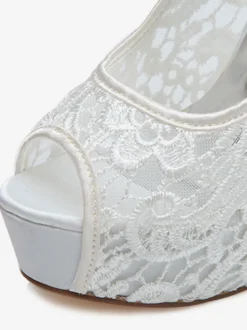 Chaussures De Mariée Transparentes en dentelle plateforme talon haut Sandales mariage