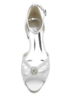 Chaussures de Mariée Transparentes en Dentelle Femme Mariage Bout Ouvert