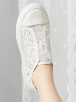Chaussures de mariée Transparentes femme mariage en dentelle à bout rond